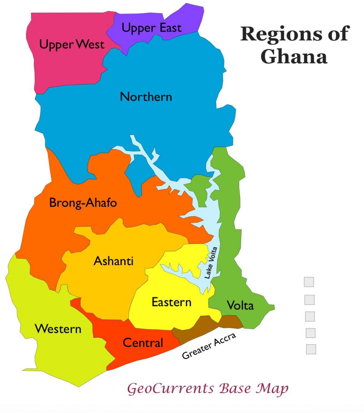 карта Гане са назнаком региона