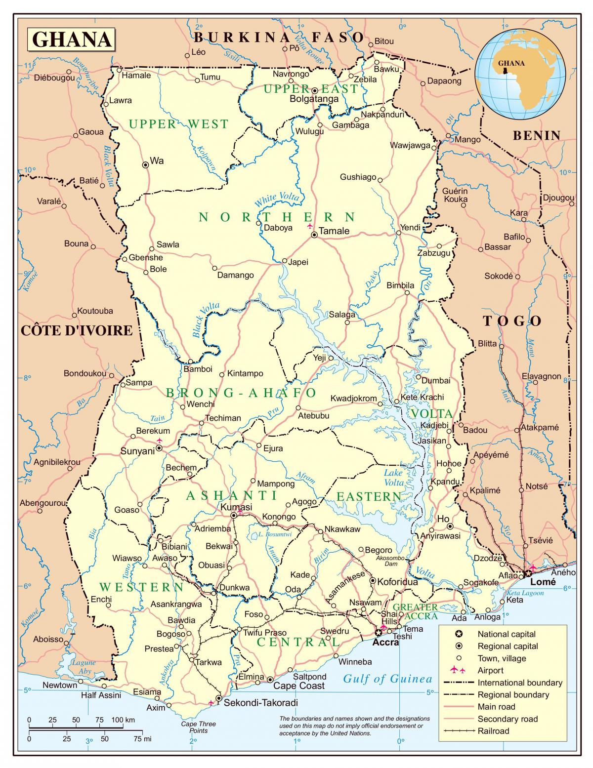 Детаљна мапа Гана
